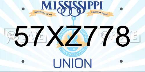 57XZ778 Mississippi License Plate