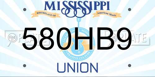 580HB9 Mississippi License Plate