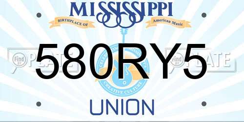 580RY5 Mississippi License Plate