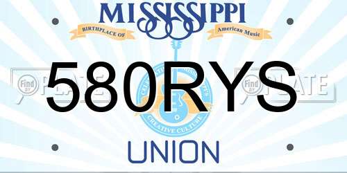 580RYS Mississippi License Plate