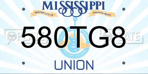 580TG8 Mississippi License Plate