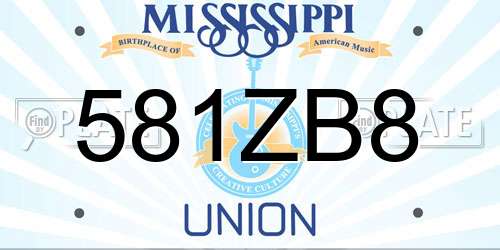 581ZB8 Mississippi License Plate