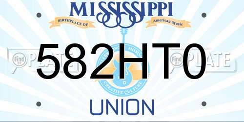 582HT0 Mississippi License Plate