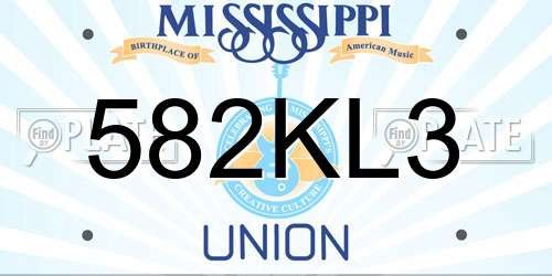 582KL3 Mississippi License Plate