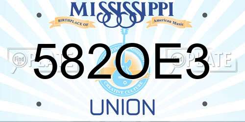 582OE3 Mississippi License Plate