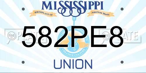 582PE8 Mississippi License Plate