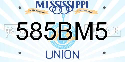 585BM5 Mississippi License Plate