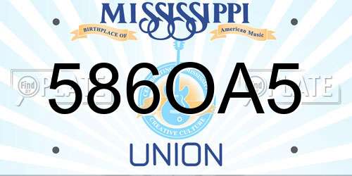 586OA5 Mississippi License Plate