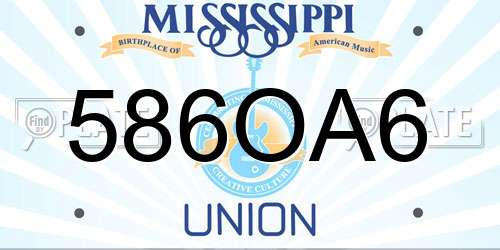 586OA6 Mississippi License Plate