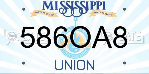 586OA8 Mississippi License Plate