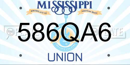 586QA6 Mississippi License Plate