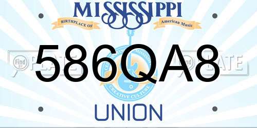 586QA8 Mississippi License Plate