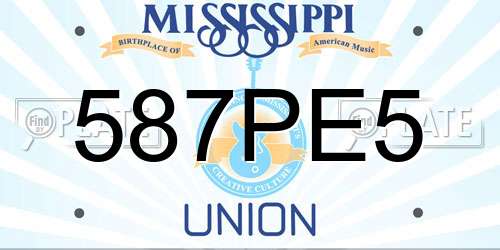 587PE5 Mississippi License Plate