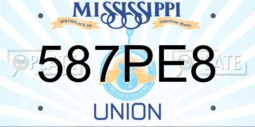 587PE8 Mississippi License Plate