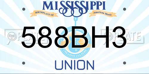 588BH3 Mississippi License Plate