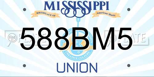 588BM5 Mississippi License Plate