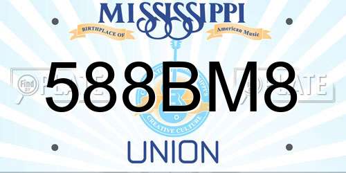 588BM8 Mississippi License Plate