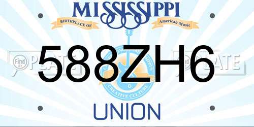588ZH6 Mississippi License Plate