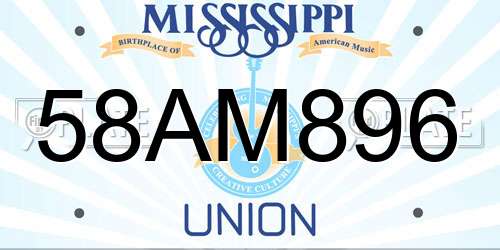 58AM896 Mississippi License Plate