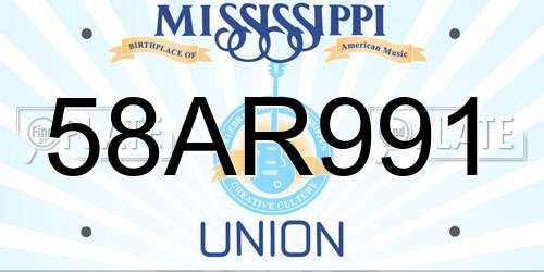58AR991 Mississippi License Plate