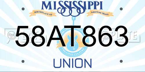58AT863 Mississippi License Plate