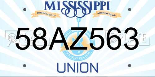 58AZ563 Mississippi License Plate
