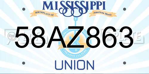 58AZ863 Mississippi License Plate