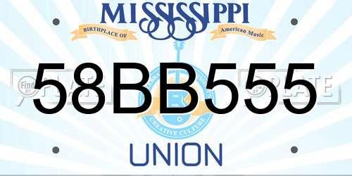 58BB555 Mississippi License Plate