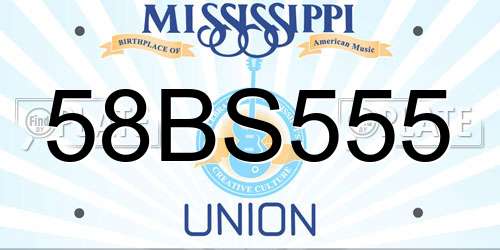 58BS555 Mississippi License Plate