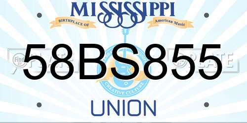 58BS855 Mississippi License Plate