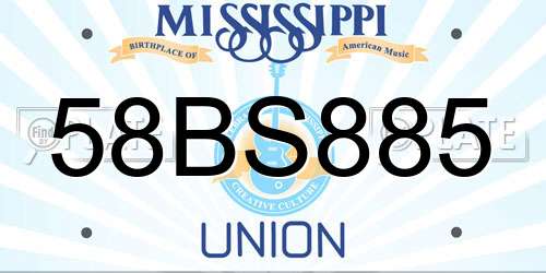 58BS885 Mississippi License Plate