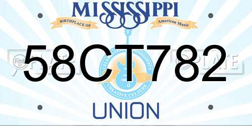58CT782 Mississippi License Plate