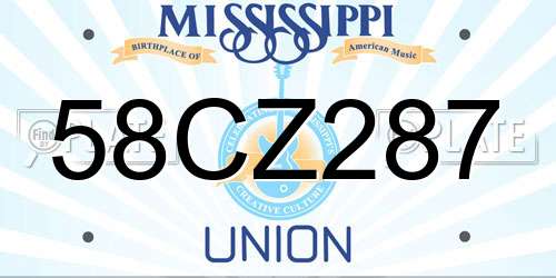 58CZ287 Mississippi License Plate