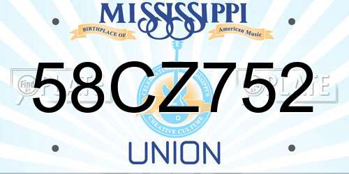 58CZ752 Mississippi License Plate