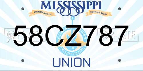 58CZ787 Mississippi License Plate