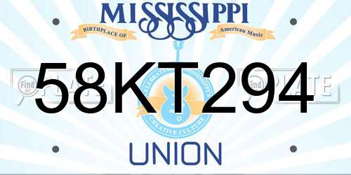 58KT294 Mississippi License Plate
