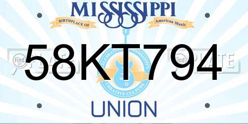 58KT794 Mississippi License Plate