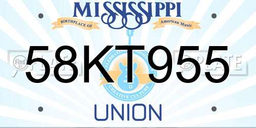 58KT955 Mississippi License Plate