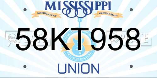 58KT958 Mississippi License Plate