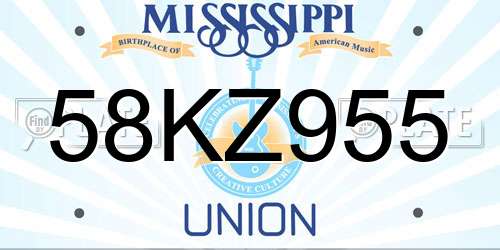 58KZ955 Mississippi License Plate