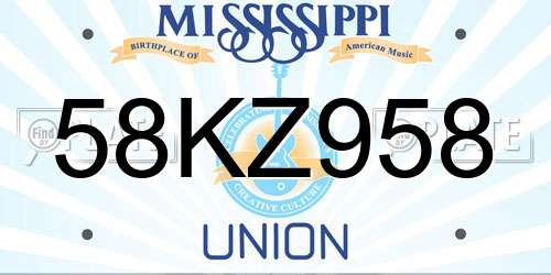 58KZ958 Mississippi License Plate