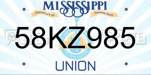 58KZ985 Mississippi License Plate