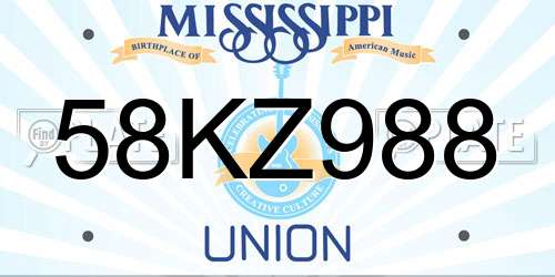 58KZ988 Mississippi License Plate