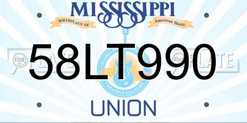 58LT990 Mississippi License Plate
