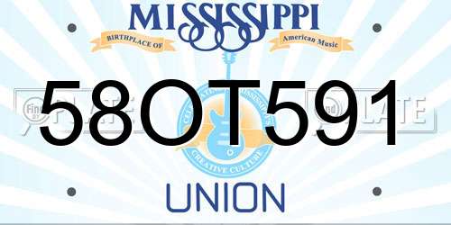58OT591 Mississippi License Plate
