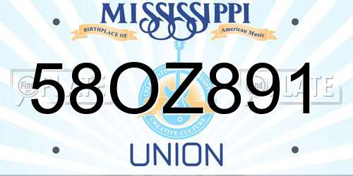 58OZ891 Mississippi License Plate