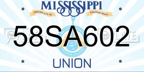 58SA602 Mississippi License Plate