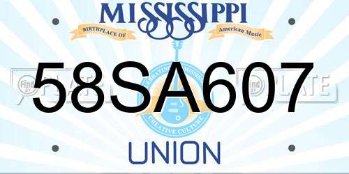 58SA607 Mississippi License Plate