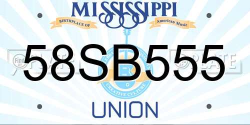 58SB555 Mississippi License Plate
