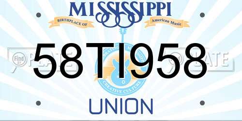 58TI958 Mississippi License Plate
